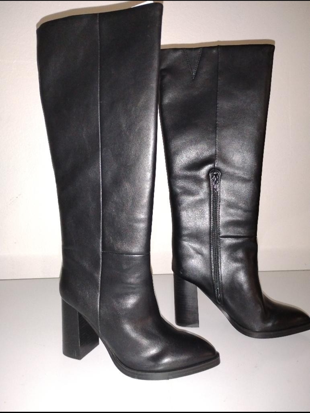 Dolce Vita Black Leather Knee-High Block Heel Boots